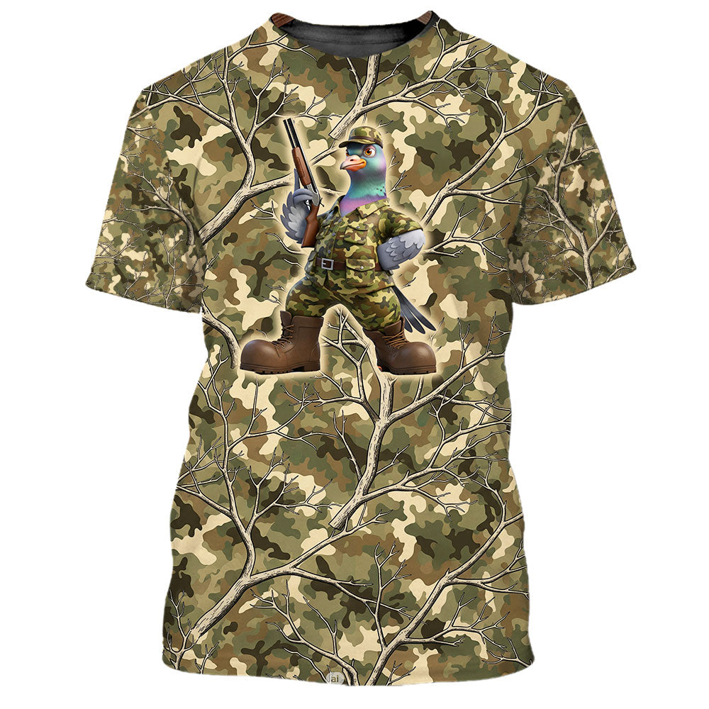 Angry Pigeon Hunter Camouflage T-Shirt Pigeon Hunting Shirt Hunting Season Gifts For Dad