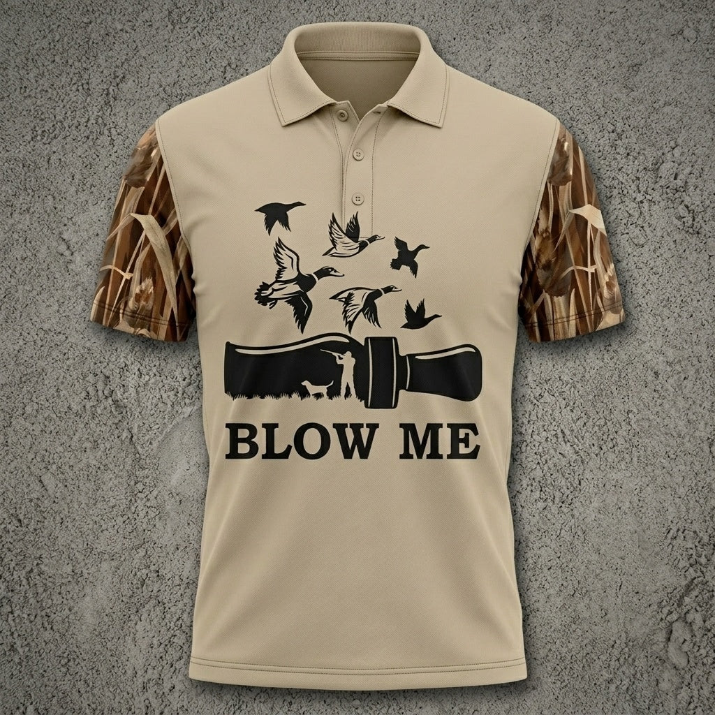 Funny Blow Me Duck Call Polo Shirt Dark Humor Duck Hunting Polo Shirt Gifts For Husband