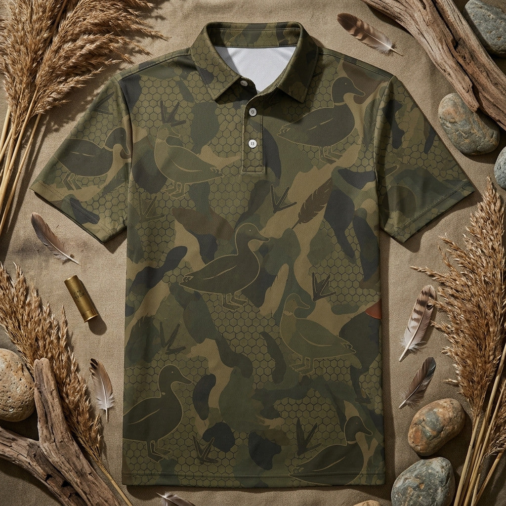 Mallard Duck Dark Camouflage Polo Shirt Duck Hunting Polo Shirt Best Gifts For Hunters