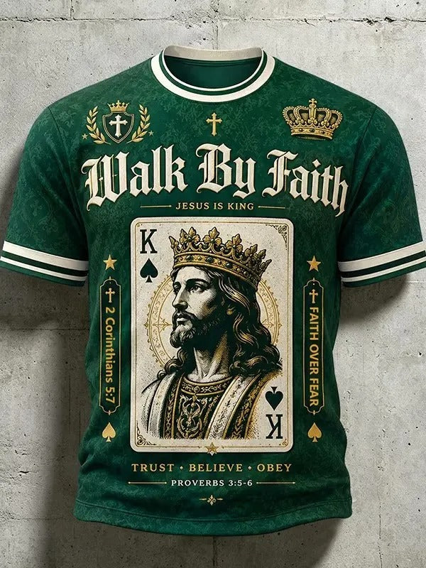 Walk By Faith Jesus Is King T-Shirt Bible Verse Shirt Jesus Apparel Christian Gifts For Husband