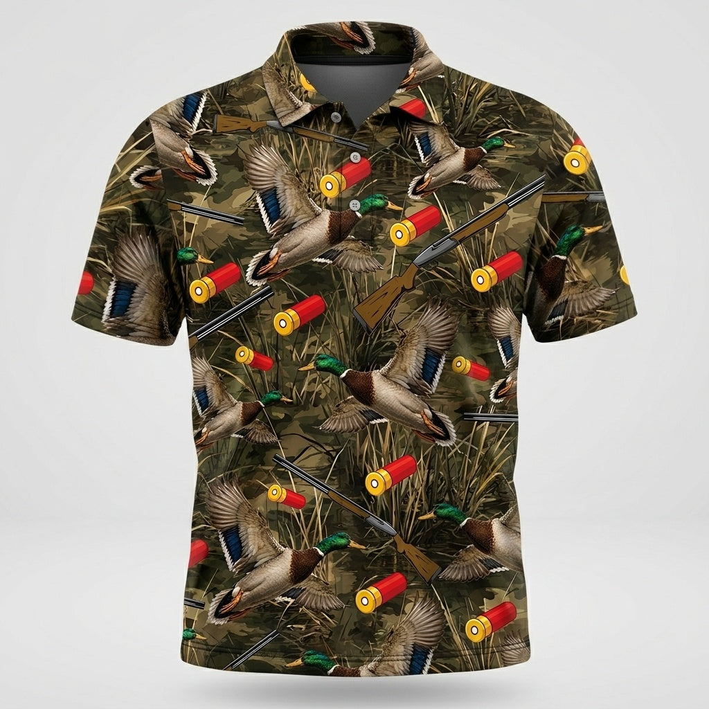 Mallard Duck Shotgun Shell Camo Polo Shirt Hunting Season Outfit Gift Ideas For Hunters