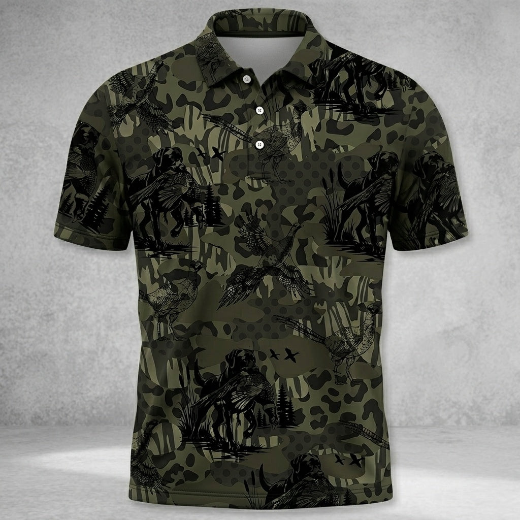 Labrador Retriever Pheasant Dark Camo Polo Shirt Wild Hunting Polo Shirt Labrador Lovers Gifts