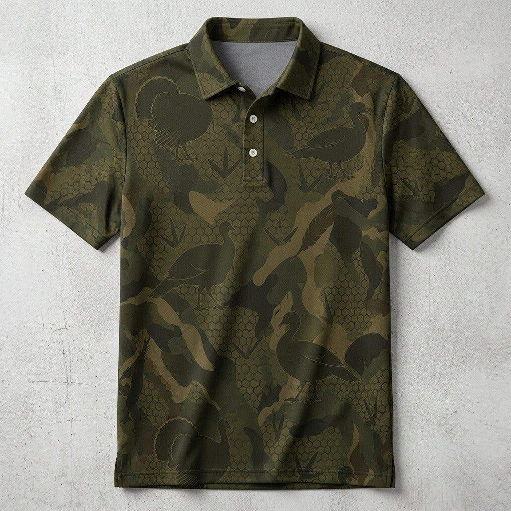 Wild Turkey Dark Camouflage Polo Shirt Turkey Hunting Polo Shirt Gift Ideas For Hunters