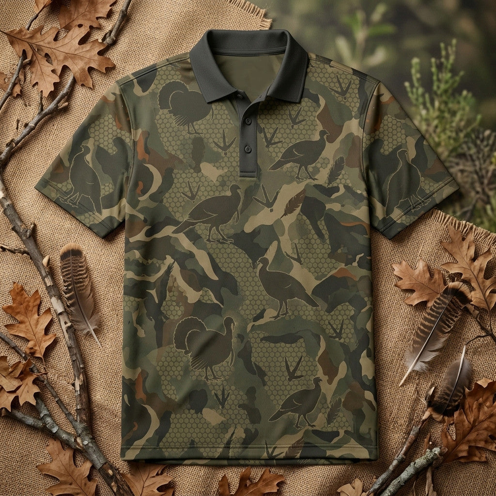 Wild Turkey Dark Camo Polo Shirt Turkey Hunters Clothing Hunting Season Gifts For Husband