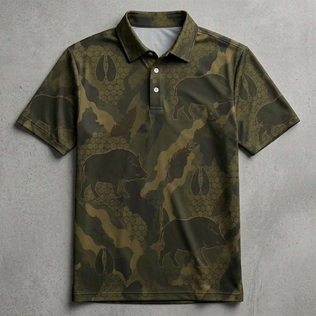 Wild Boar Dark Camo Polo Shirt Hunting Season Polo Shirt Best Gifts For Hunters