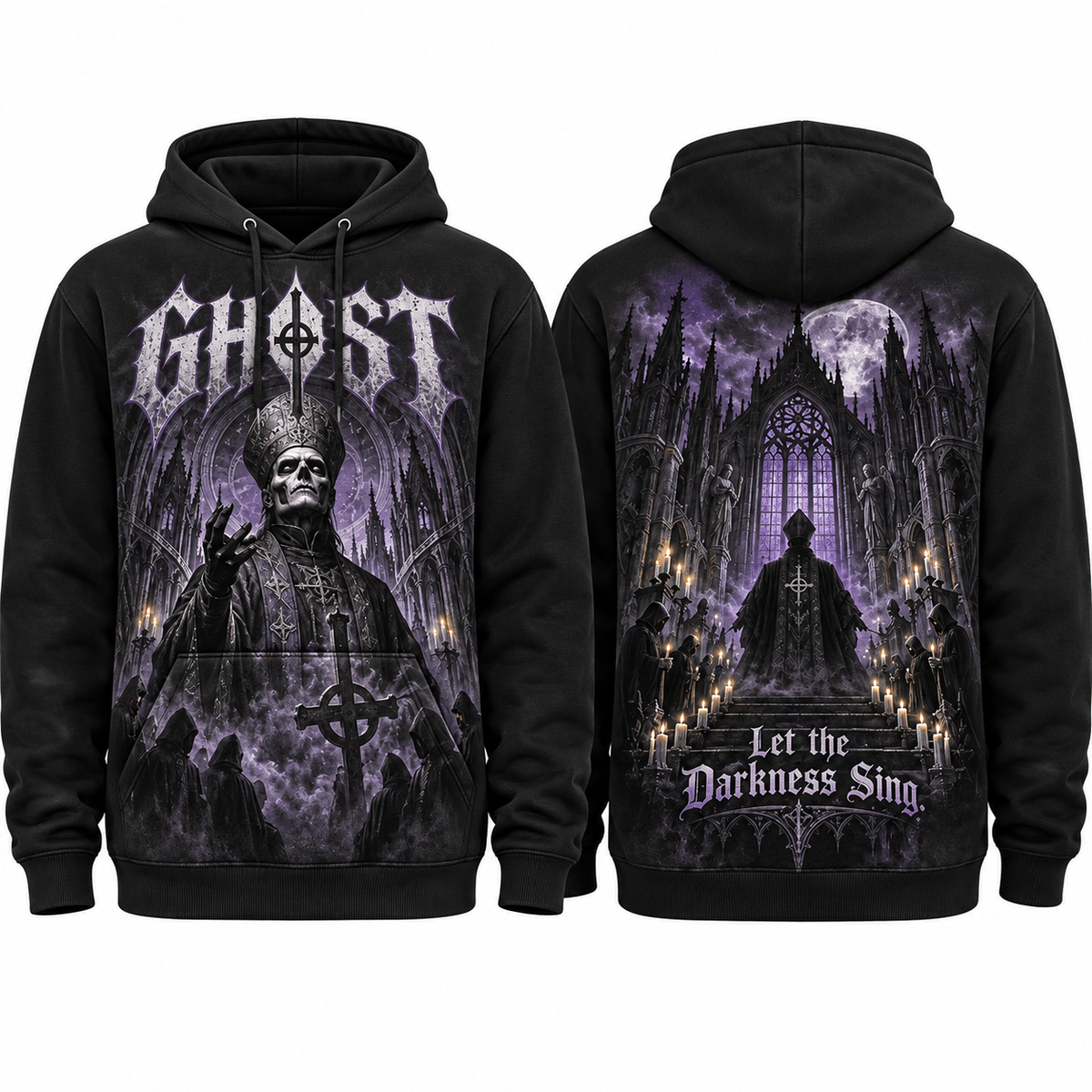 Ghost Band Papa Emeritus Cathedral Let The Darkness Sing Hoodie for Occult Rock Fans NDN 1