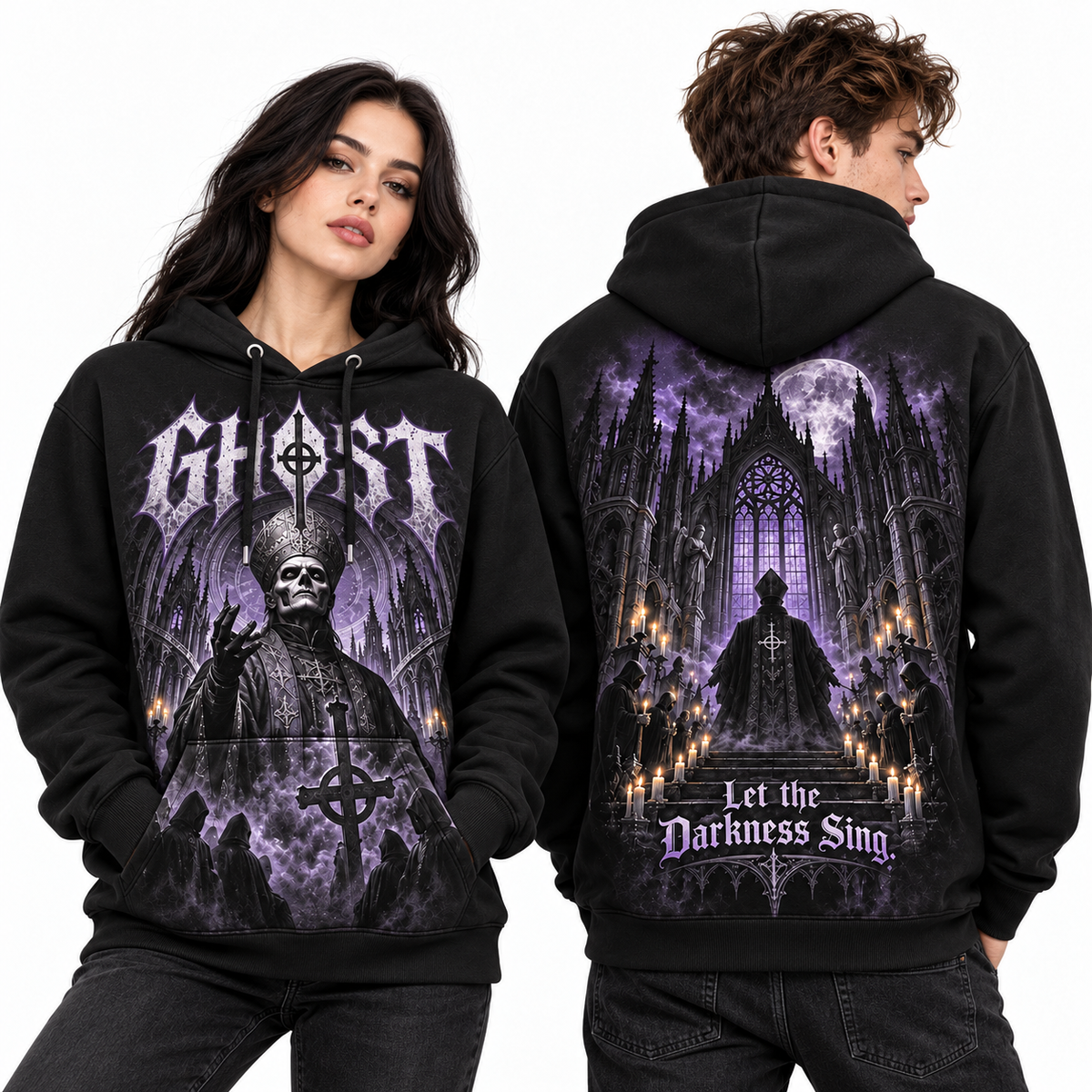 Ghost Band Papa Emeritus Cathedral Let The Darkness Sing Hoodie for Occult Rock Fans NDN 2
