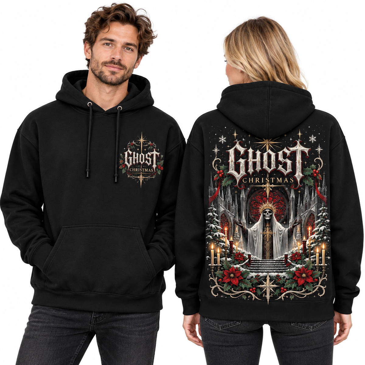 Ghost Christmas Cathedral Gothic Dark Hoodie NTH1 for Metal Fans Who Love Winter Art 2