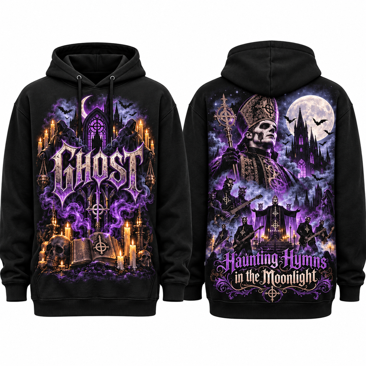 Ghost Purple Cathedral Haunting Hymns In The Moonlight Papa Hoodie for Occult Rock Fans NDN 1