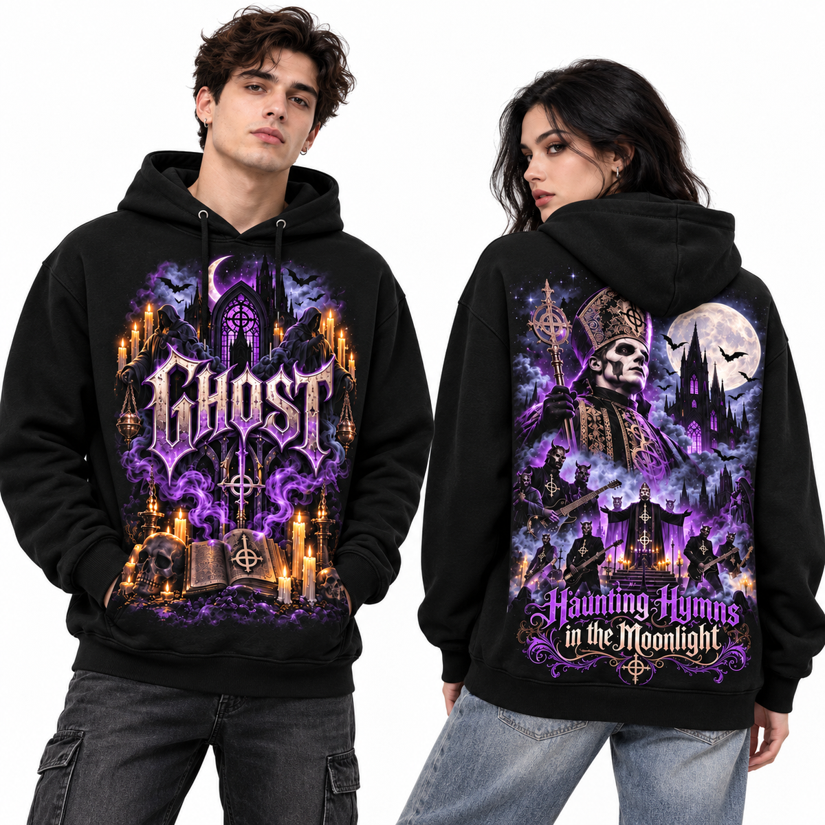Ghost Purple Cathedral Haunting Hymns In The Moonlight Papa Hoodie for Occult Rock Fans NDN 2