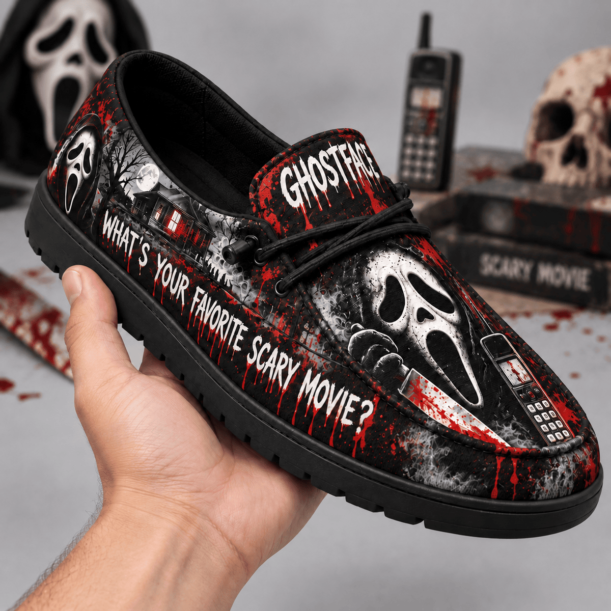 Ghostface Mask And Phone Loafer Shoes For Scream Fans Planning Scary Movie Nights NDN 2
