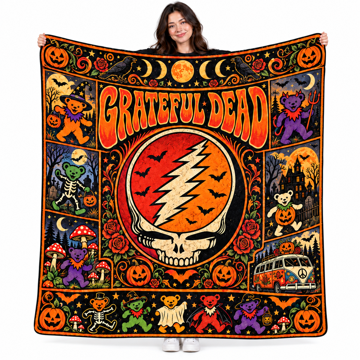 Grateful Dead Steal Your Face Skull Fleece Blanket For Halloween Night Vibes NDN 1