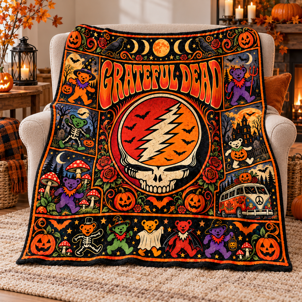 Grateful Dead Steal Your Face Skull Fleece Blanket For Halloween Night Vibes NDN 2