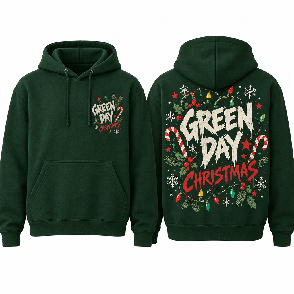Green Day Christmas Wreath Hoodie NTH1 for Punk Rock Fans Who Love Holiday Cheer 1