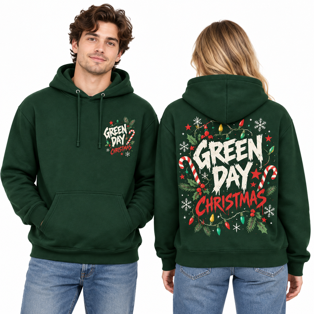 Green Day Christmas Wreath Hoodie NTH1 for Punk Rock Fans Who Love Holiday Cheer 2
