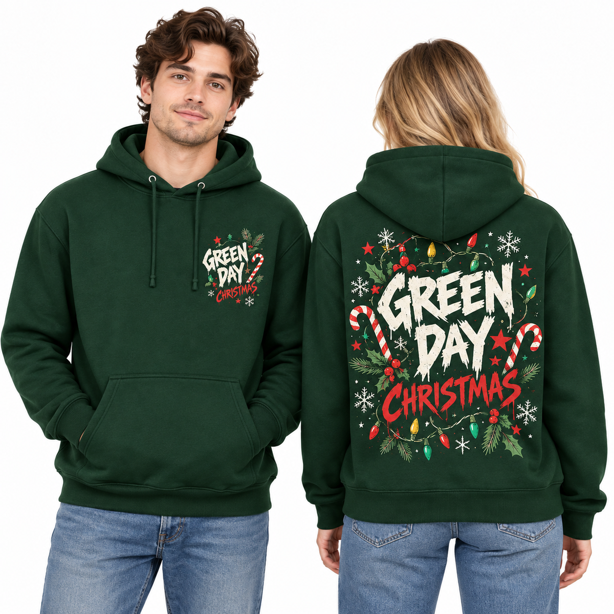 Green Day Christmas Wreath Hoodie NTH1 for Punk Rock Fans Who Love Holiday Cheer 2
