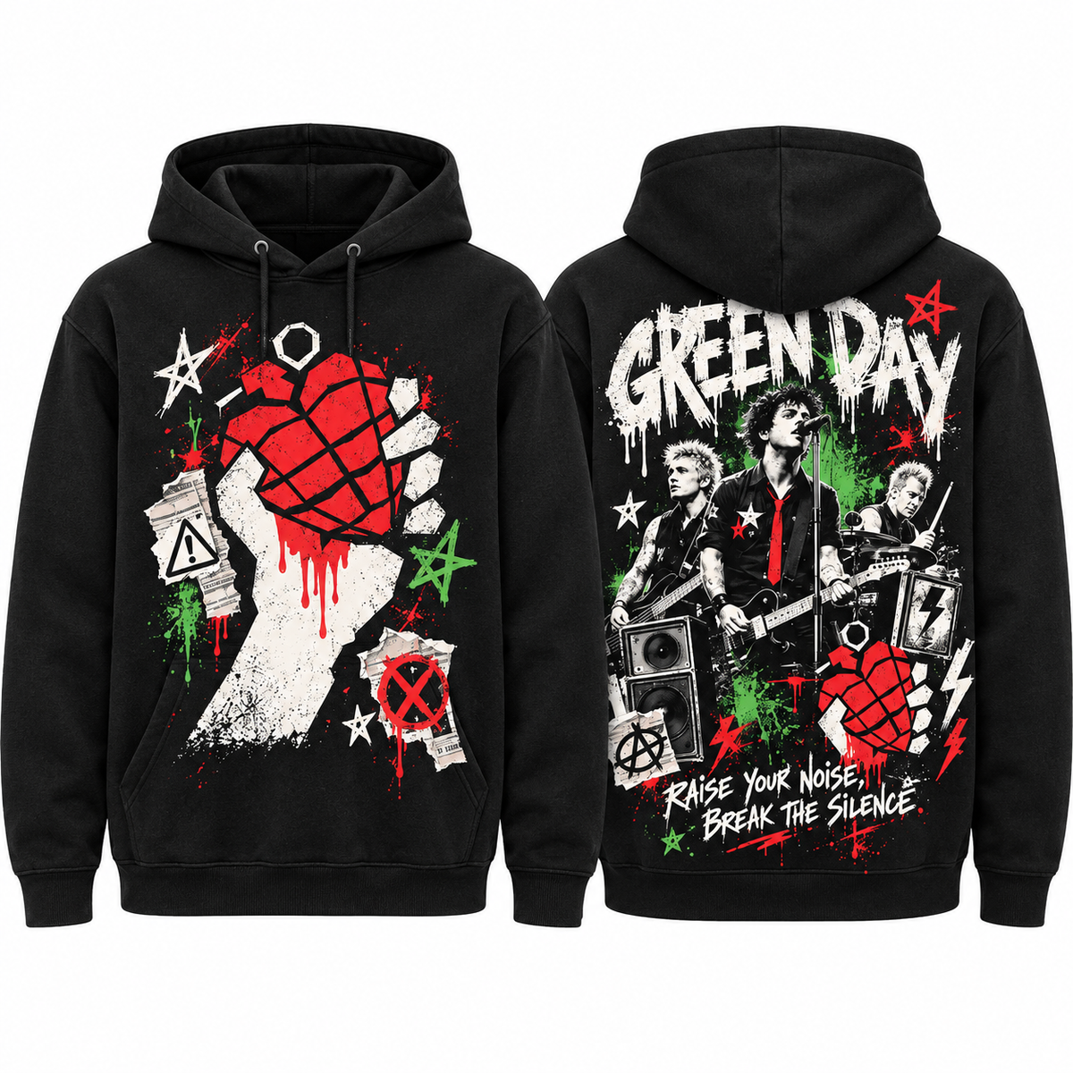 Green Day Red Heart Grenade Characters Know Your Enemy Hoodie for Punk Rock Night Fans NDN 1