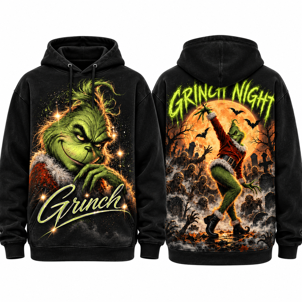 Grinch Face Script Grinch Night Dancing Under The Moon Hoodie for Holiday Chaos Fans NDN 1