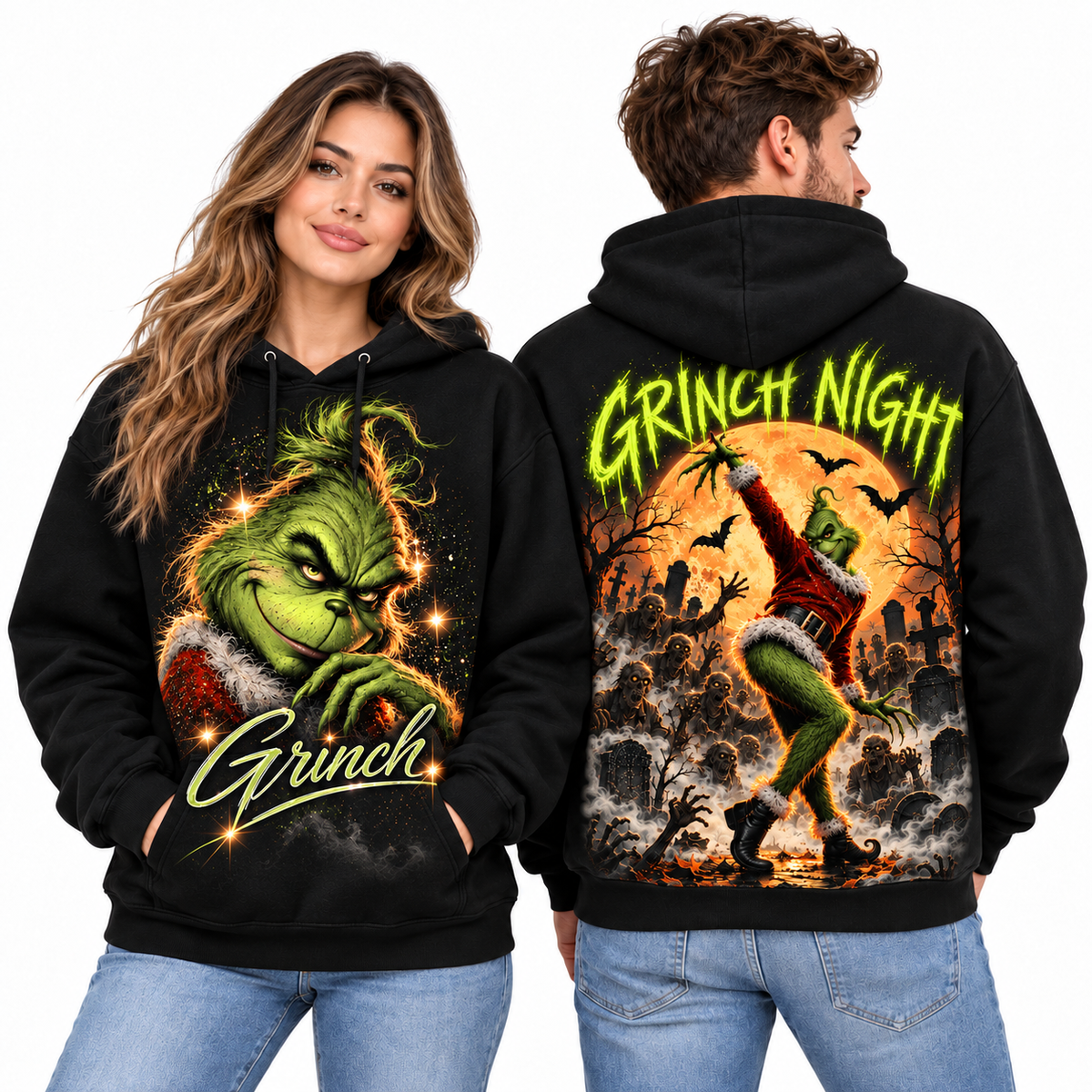 Grinch Face Script Grinch Night Dancing Under The Moon Hoodie for Holiday Chaos Fans NDN 2