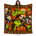 Grinch Green Face Pumpkin Witch Hat Fleece Blanket For Halloween Movie Nights NDN 1