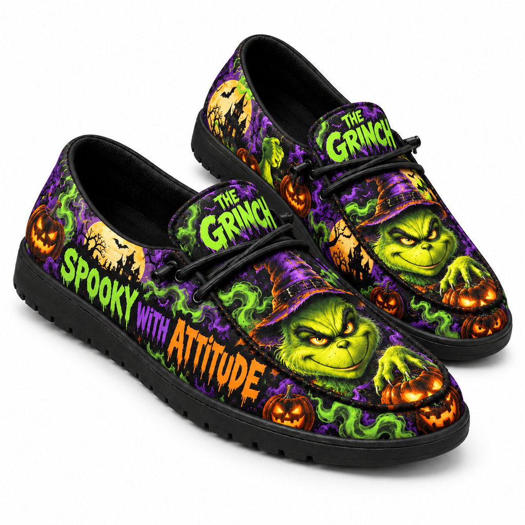 Grinch Witch Hat Pumpkin Loafer Shoes For Mischievous Fans Celebrating A Spooky Halloween NDN 1