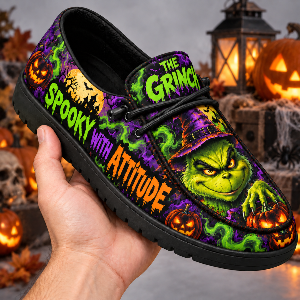 Grinch Witch Hat Pumpkin Loafer Shoes For Mischievous Fans Celebrating A Spooky Halloween NDN 2