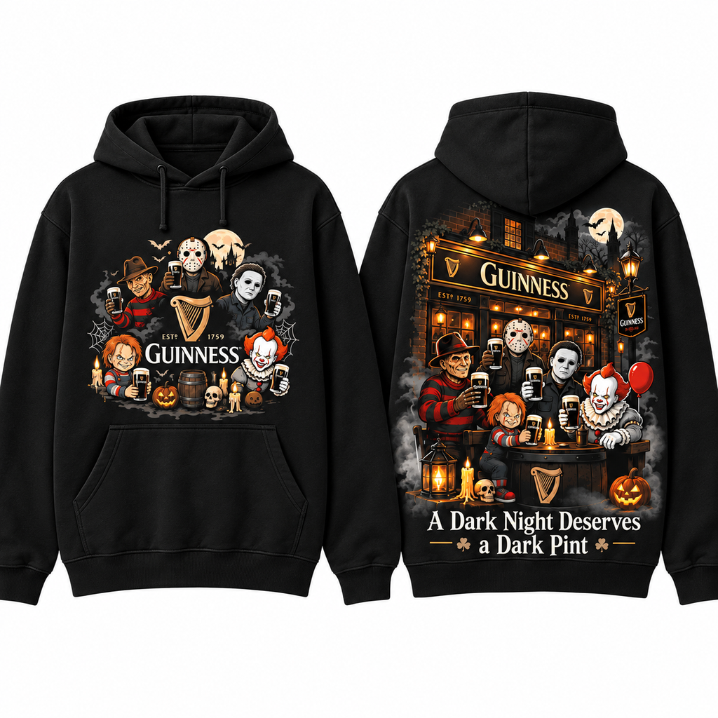 Guinness Harp Horror Pub A Dark Night Deserves A Dark Pint Hoodie for Dark Pub Fans NDN 1