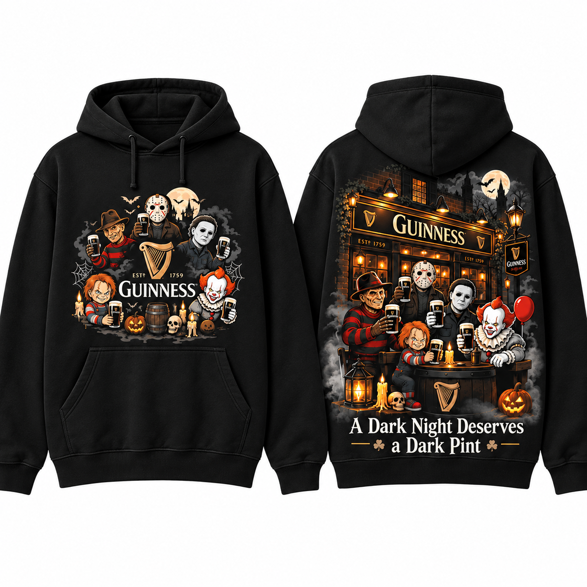 Guinness Harp Horror Pub A Dark Night Deserves A Dark Pint Hoodie for Dark Pub Fans NDN 1