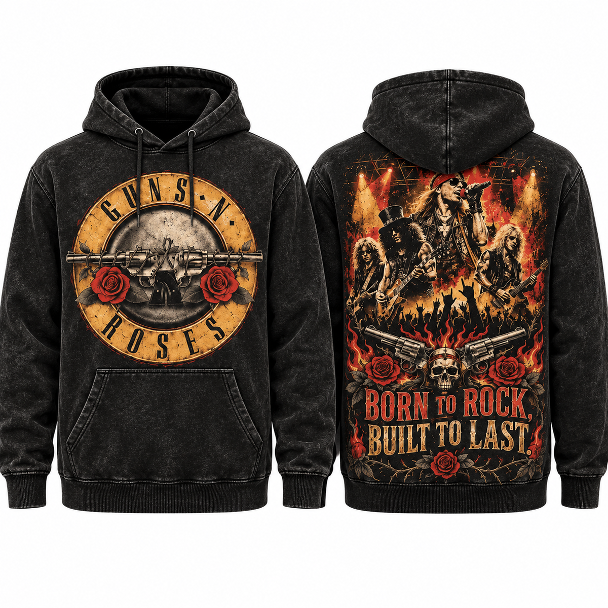 Guns N Roses Circle Born To Rock Built To Last Band Fire Hoodie for Hard Rock Fans NDN 1