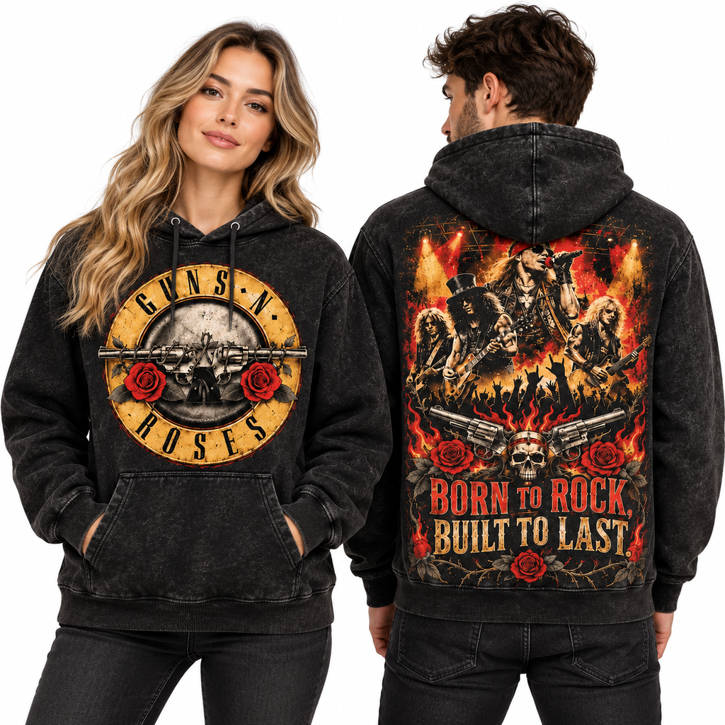 Guns N Roses Circle Born To Rock Built To Last Band Fire Hoodie for Hard Rock Fans NDN 2