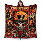 Guns N' Roses Top Hat Skull And Roses Fleece Blanket For Halloween Rock Nights NDN 1