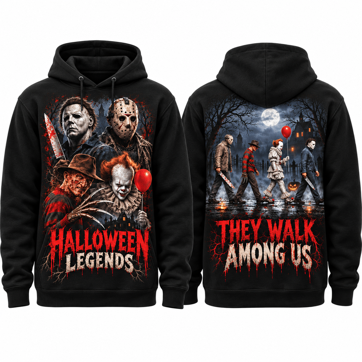 Halloween Legends Jason Freddy Ghostface They Walk Among Us Hoodie for Horror Legend Fans NDN 1