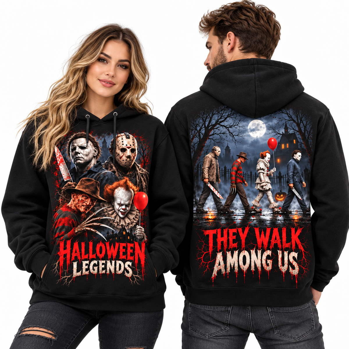 Halloween Legends Jason Freddy Ghostface They Walk Among Us Hoodie for Horror Legend Fans NDN 2