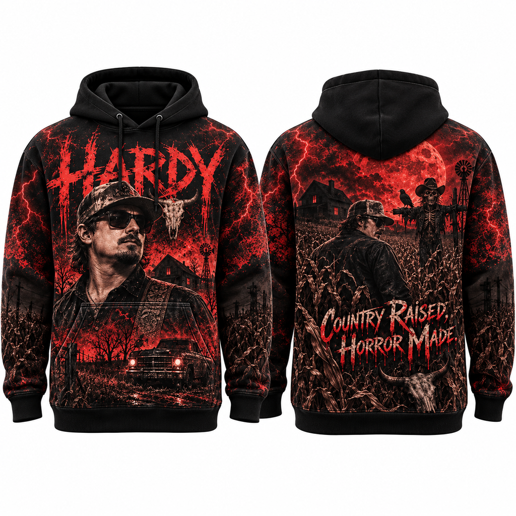 Hardy Dripping Lettering Country Raised Horror Made Wolves Hoodie for Country Horror Fans NDN 1