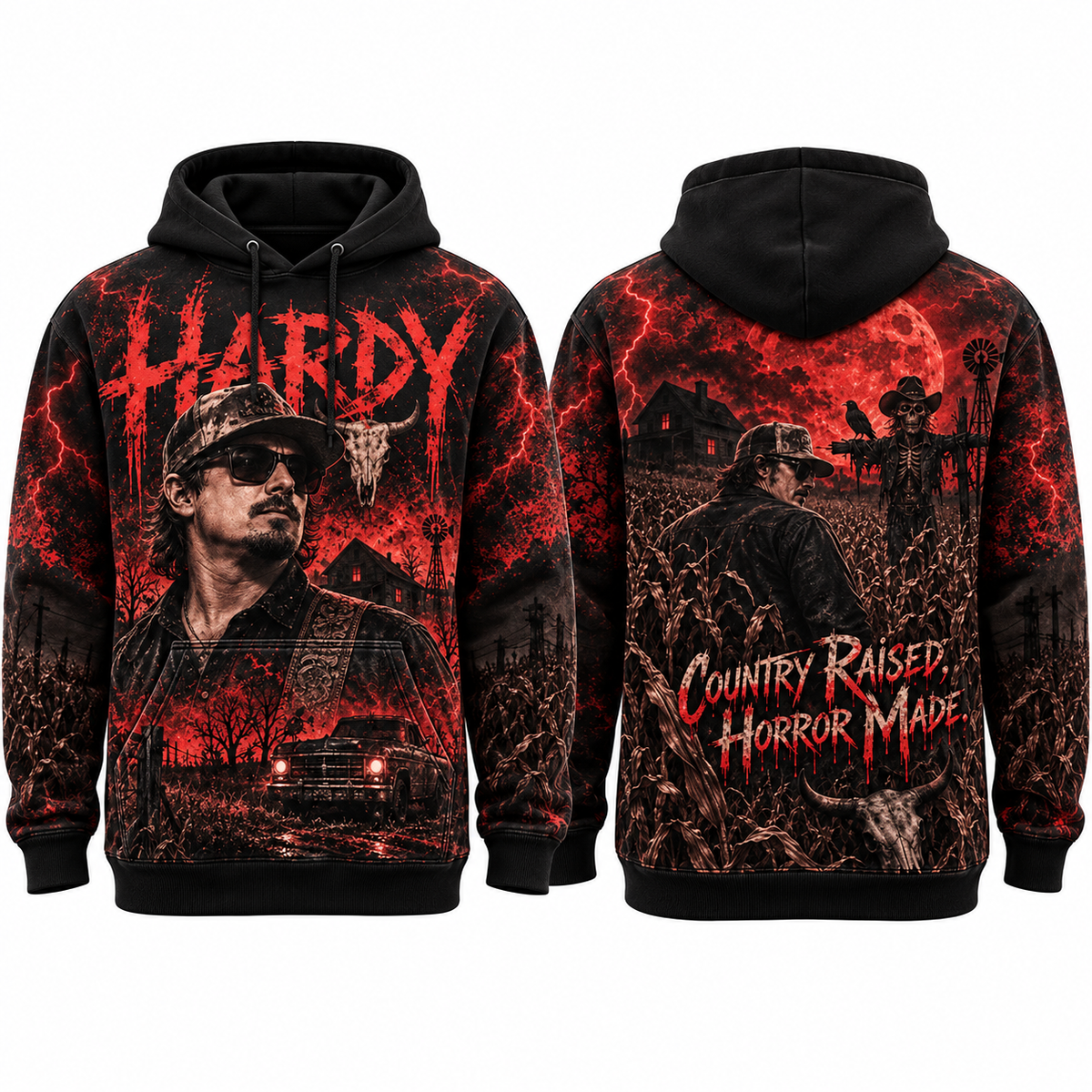 Hardy Dripping Lettering Country Raised Horror Made Wolves Hoodie for Country Horror Fans NDN 1