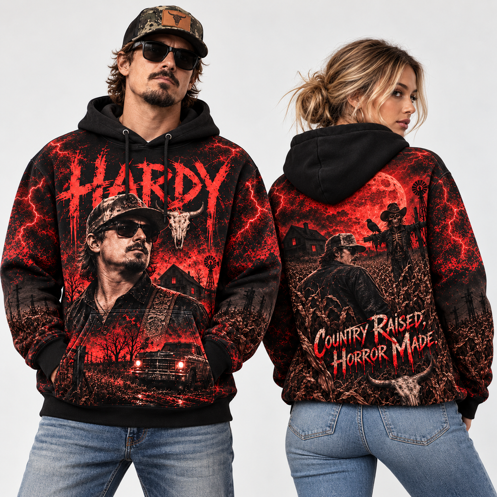 Hardy Dripping Lettering Country Raised Horror Made Wolves Hoodie for Country Horror Fans NDN 2