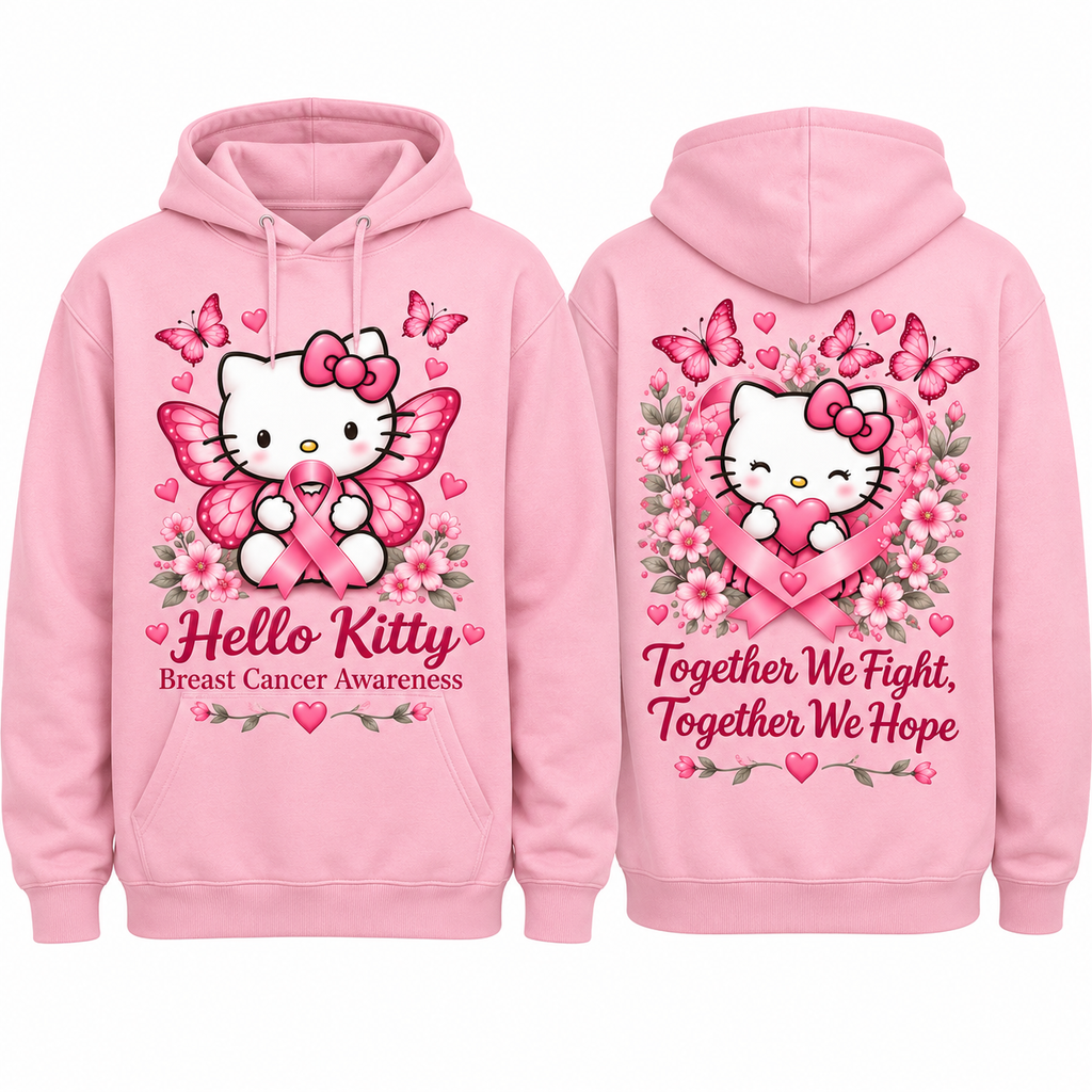 Hello Kitty Hearts Breast Cancer Awareness Together We Fight We Hope Hoodie for Pink Awareness Fans NDN 1