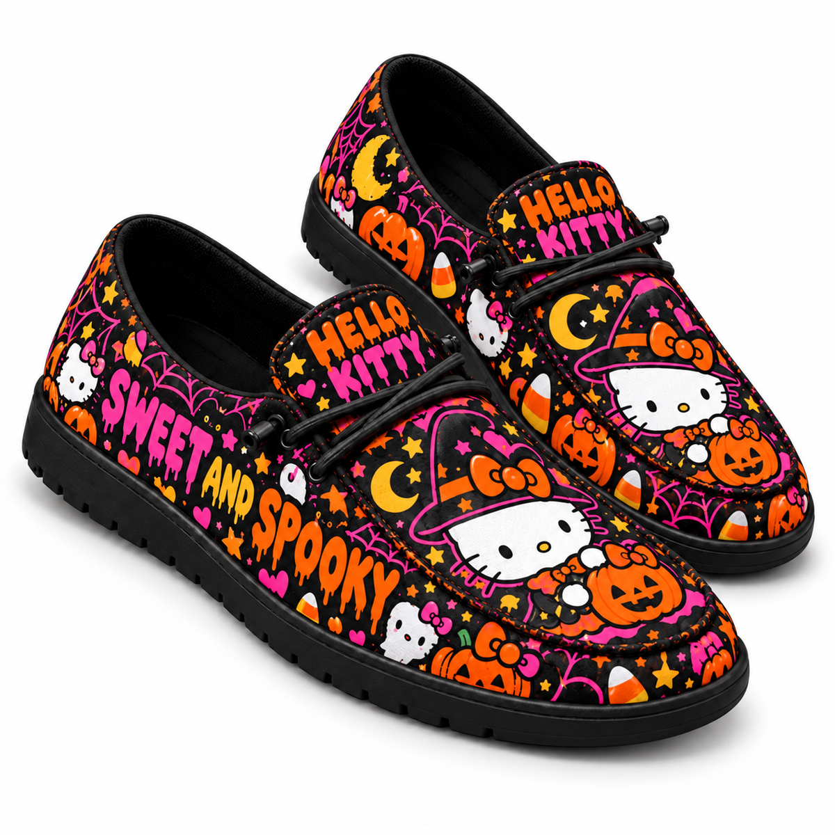 Hello Kitty Pink Web Pumpkin Loafer Shoes For Fans Of Sweet Halloween Style NDN 1