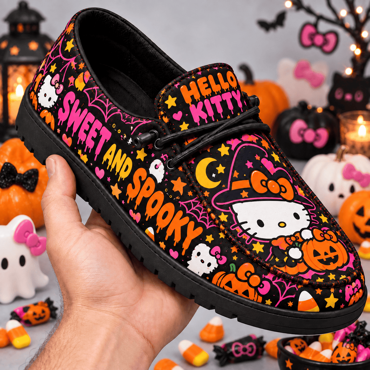 Hello Kitty Pink Web Pumpkin Loafer Shoes For Fans Of Sweet Halloween Style NDN 2