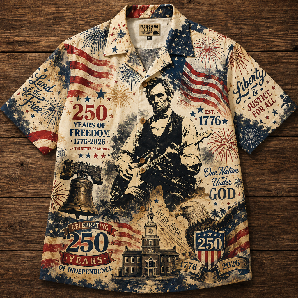 Abraham Lincoln 250 Years of Independence Hawaiian Shirt Patriotic Freedom Celebration AOP Shirt 1776–2026