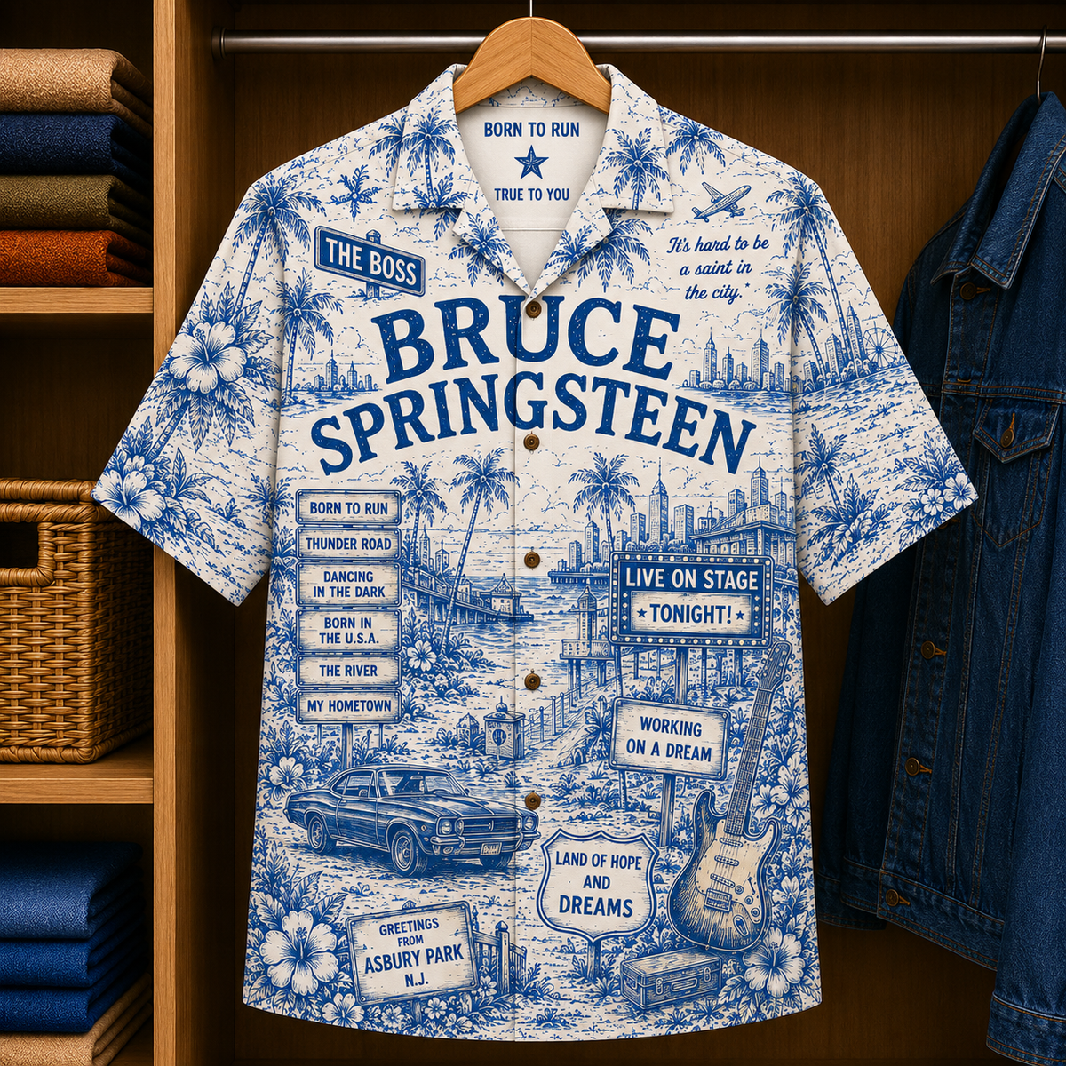 Bruce Springsteen Luxury Design Hawaiian Shirt - Tropical Blue Inpsired Hawaiian