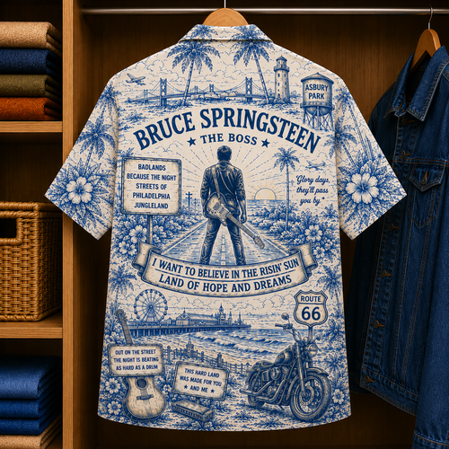 Bruce Springsteen Luxury Design Hawaiian Shirt - Tropical Blue Inpsired Hawaiian