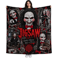 Jigsaw Puppet Portrait And Red Spirals Fleece Blanket For Twisted Horror Movie Marathons NDN 1