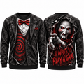 Jigsaw Puppet Red Bowtie I Want To Play A Game Black Sweater for Trap Game Fans NDN 1