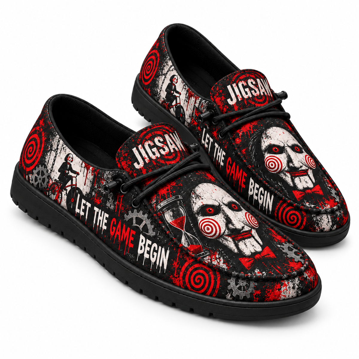 Jigsaw Puppet Red Spiral Loafer Shoes For Saw Fans Ready To Let The Game Begin NDN 1
