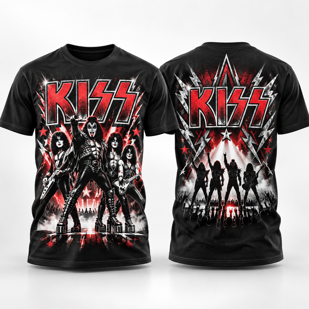 KISS Electric Stage Icons 3D Shirt for Classic Rock Fans Who Live Loud All Night NY 1