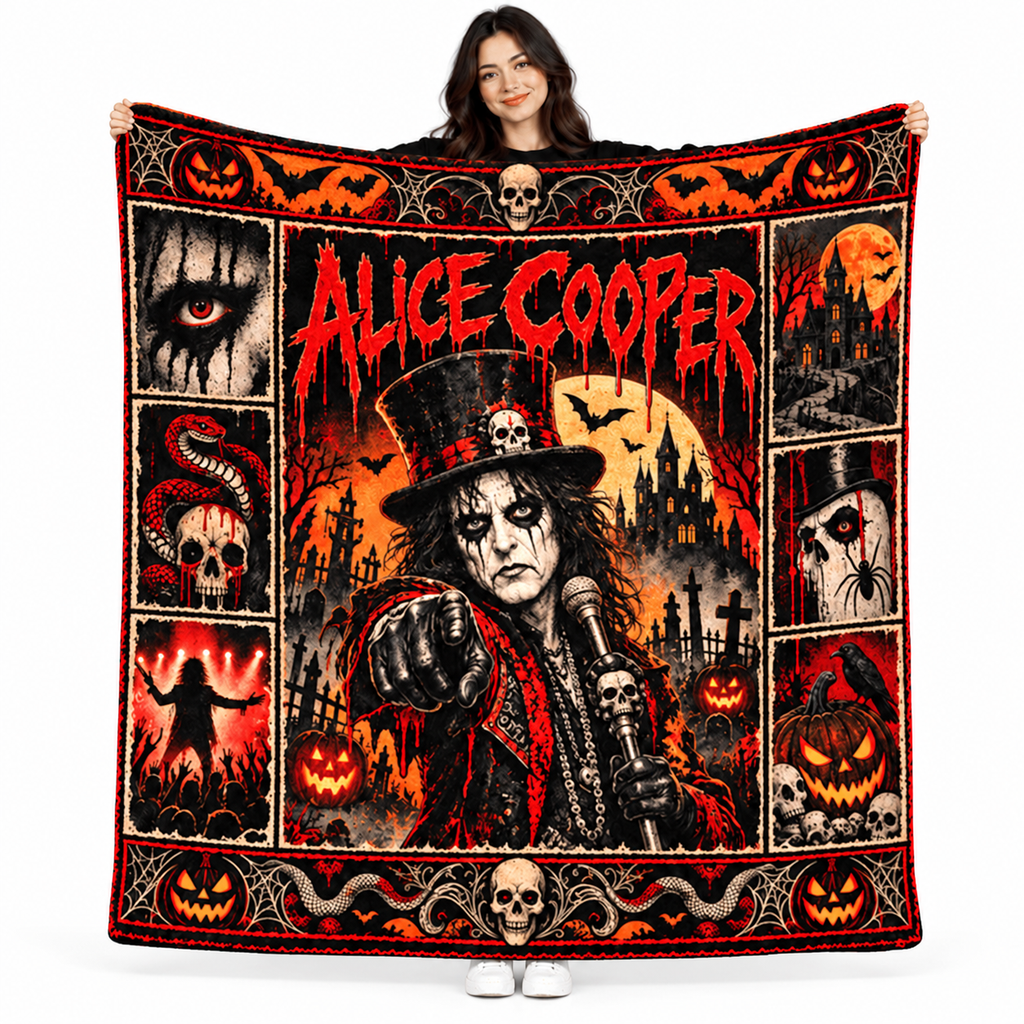 Kiss Four Band Figures Pumpkins Fleece Blanket For Spooky Rock Halloween Nights NDN 1