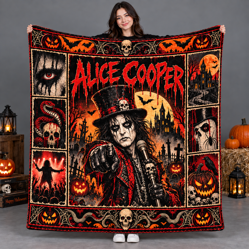 Kiss Four Band Figures Pumpkins Fleece Blanket For Spooky Rock Halloween Nights NDN 2