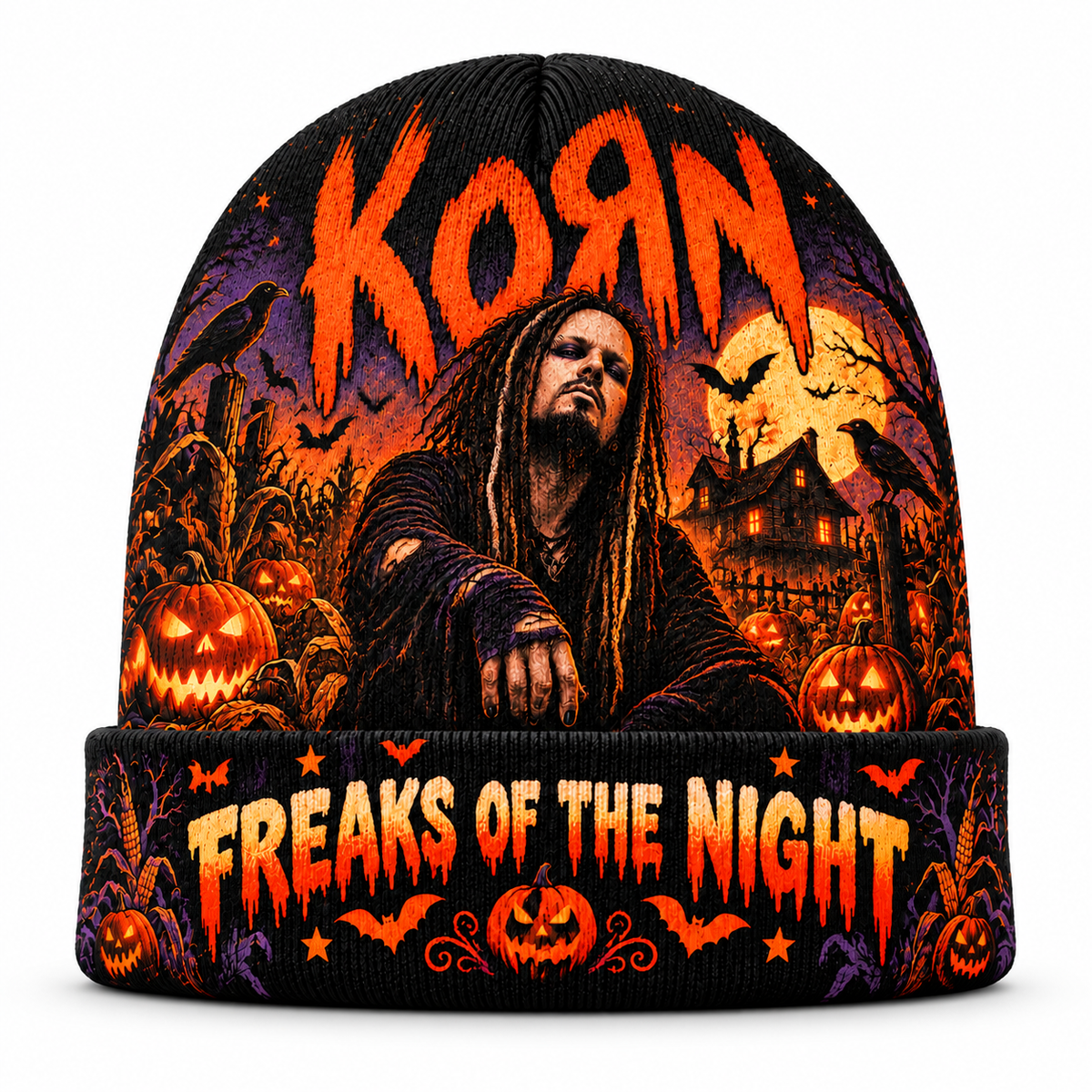 Korn Cemetery Night Graphic Print Knit Beanie for Freaks Of The Night Crowds NDN 1