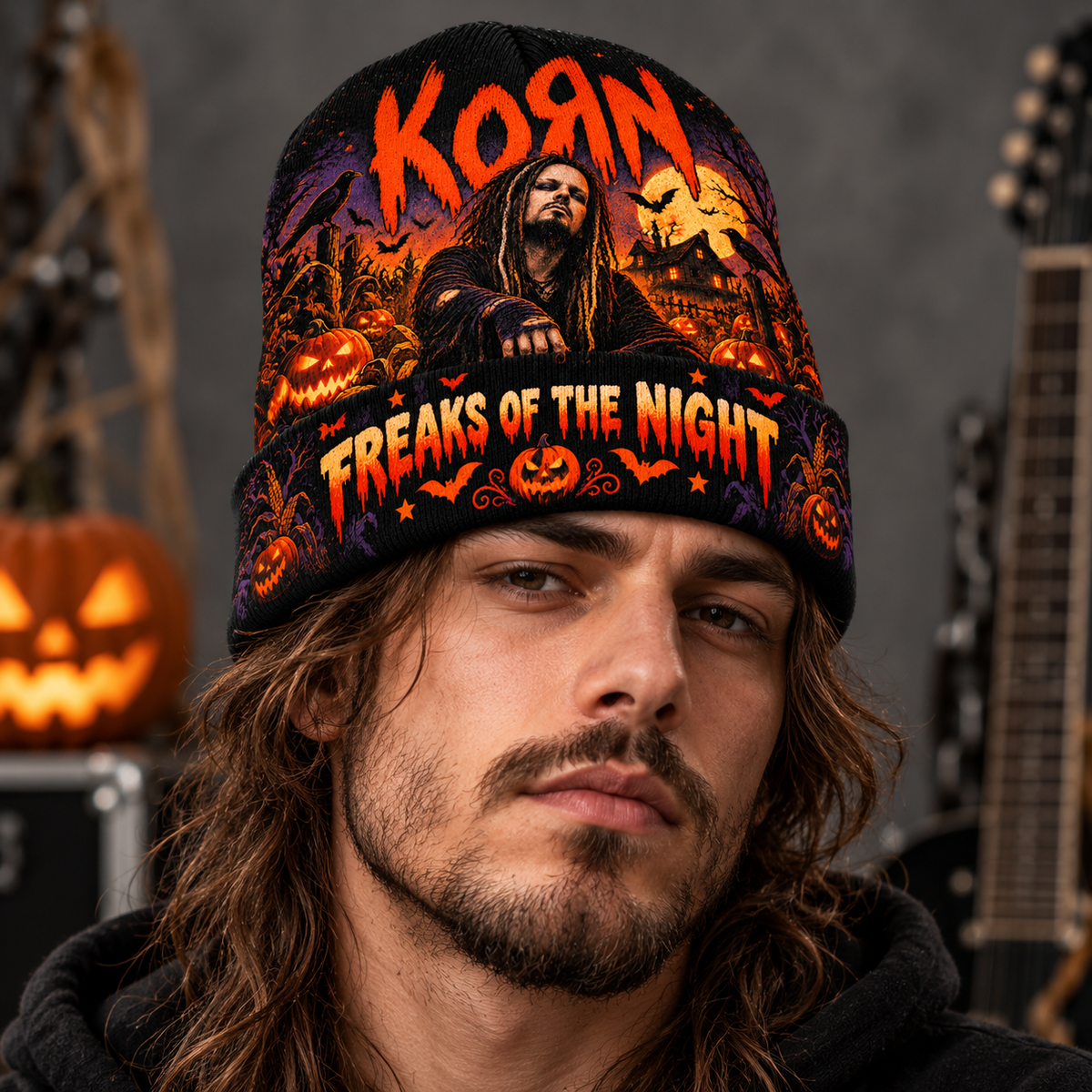 Korn Cemetery Night Graphic Print Knit Beanie for Freaks Of The Night Crowds NDN 2